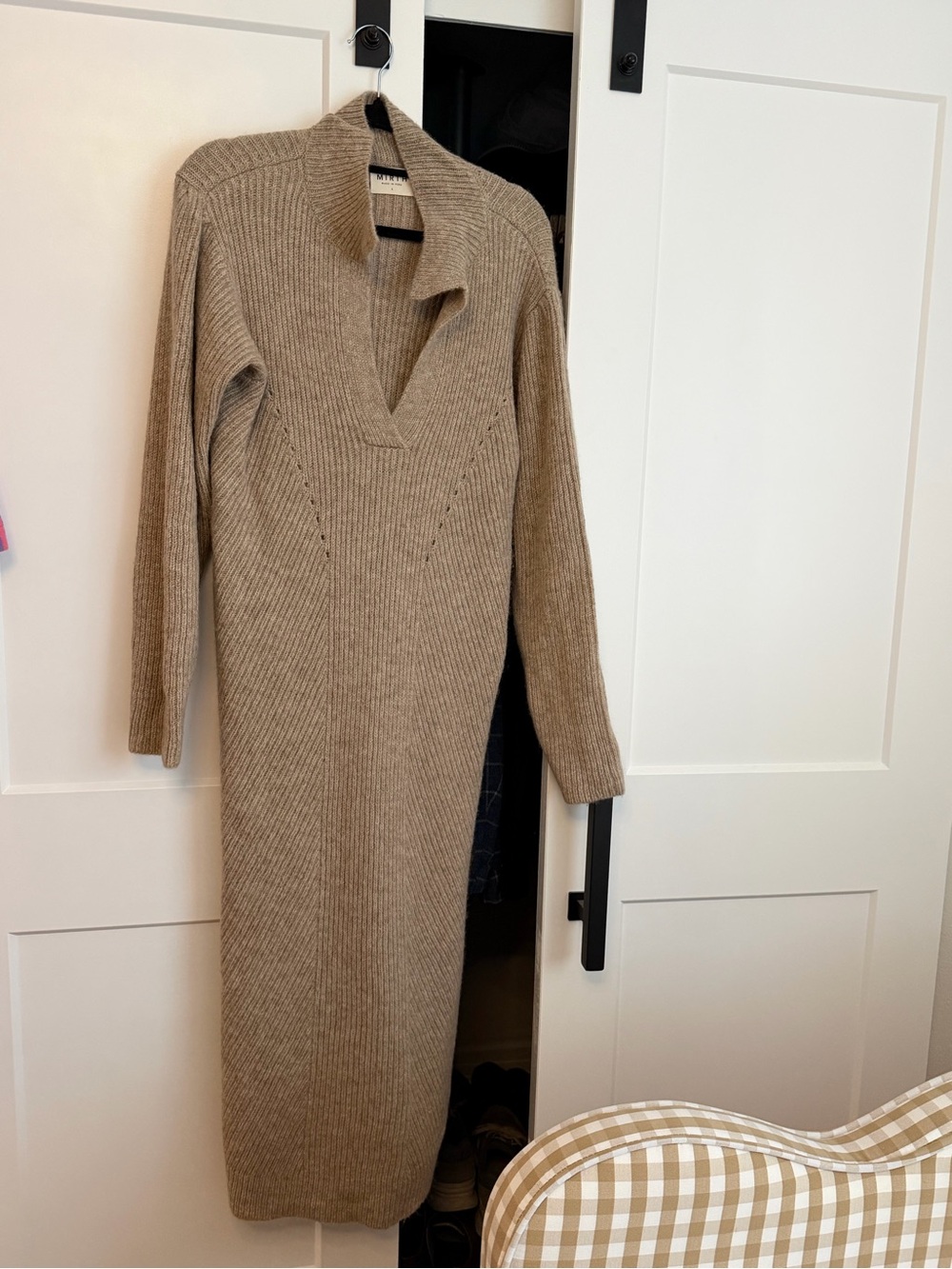 Wool-Blend Rib Knit Long Sleeve Dress - Taupe